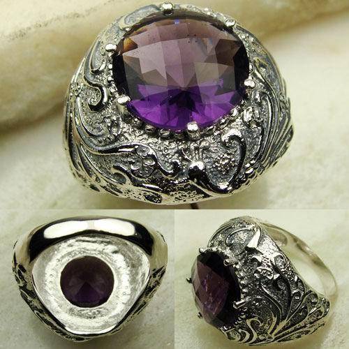 BEAUTIFUL FASHION AMETHYST GEMSTONE RING #7- 925 SILVER