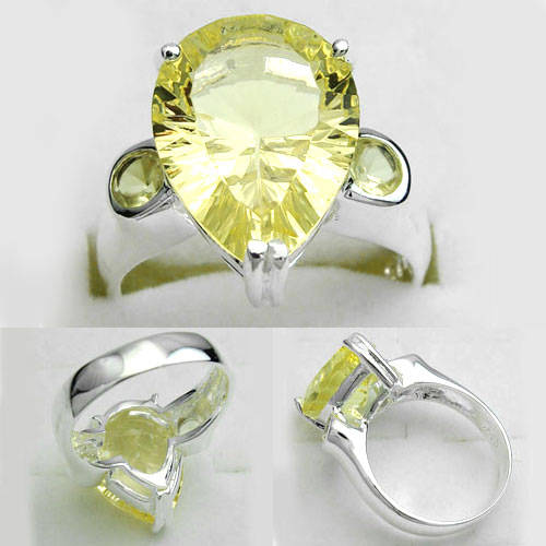 BEAUTIFUL FASHION LIGHT PEAR CUT CITRINE GEMSTONE RING #7- 925 SILVER