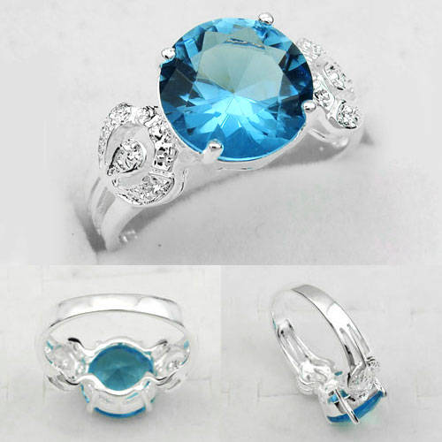 BEAUTIFUL FASHION BLUE TOPAZ GEMSTONE RING #8-925 SILVER
