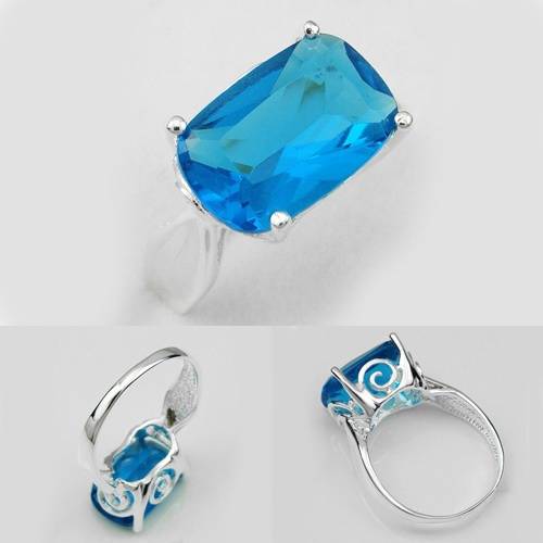 BEAUTIFUL FASHION BLUE TOPAZ GEMSTONE RING #7- 925 SILVER