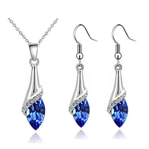 Crystal Necklace & Earrings Jewellery Set (Light Blue)