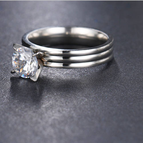 Beautiful Stainless Steel CZ Fashion Ring - Size 9 1/2