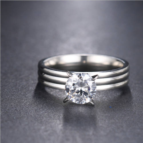 Beautiful Stainless Steel CZ Fashion Ring - Size 9 1/2