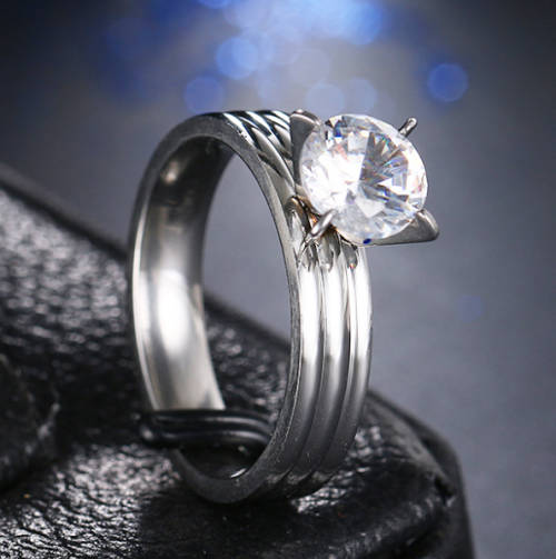 Beautiful Stainless Steel CZ Fashion Ring - Size 9 1/2