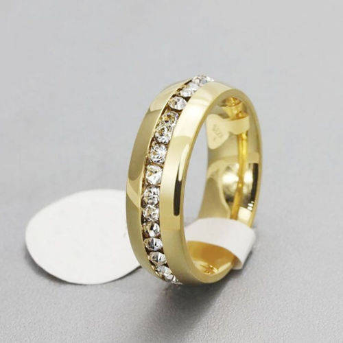 Beautiful Stainless Steel Crystal Ring - Size 10 3/4