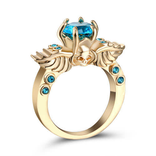 Beautiful Gold Plated Aquamarine Crystal Ring - Size 6