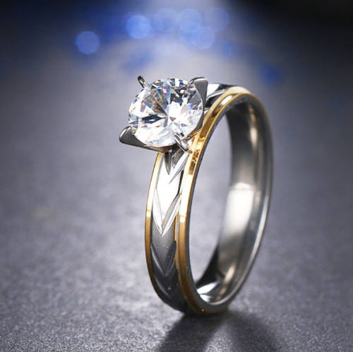 **** Elegant **** Stainless Steel White Crystal Ring - Size 9 1/2