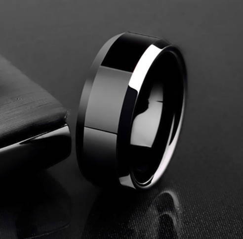 Elegant Men's Black Stainless Steel Fashion Ring - Size  6