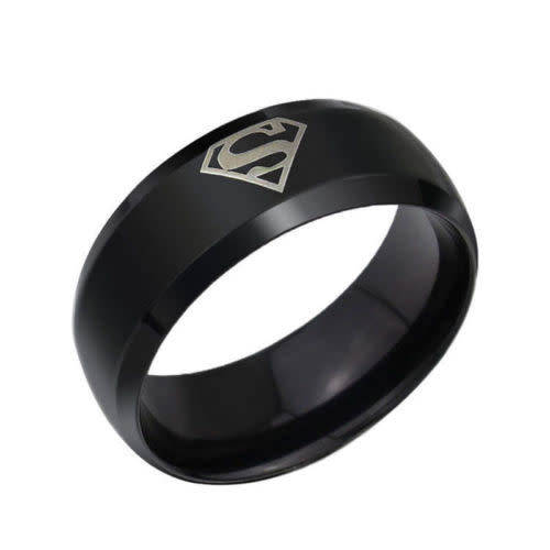 Stainless Steel Superman Ring (Black) - Size  10