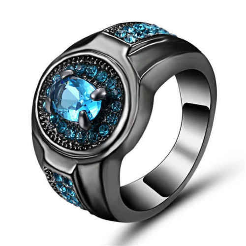 10 KT Black Gold Filled Aquamarine Crystal Ring - Size 9