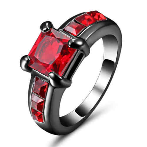 Beautiful Ruby Red Black Rhodium Plated Ring - Size 8