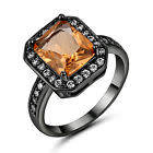 Elegant Black Gold Filled Champagne Crystal Ring - Size 7