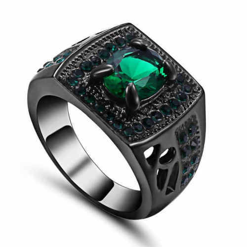 Stunning Black Gold Filled Emerald Green Crystal Ring - Size 7