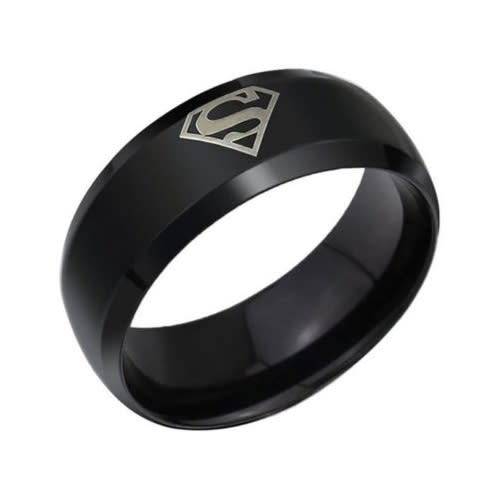 Black Stainless Steel Superman Ring - Size 13
