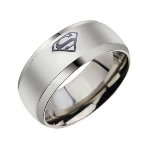 Silver Stainless Steel Superman Ring - Size 10 1/2