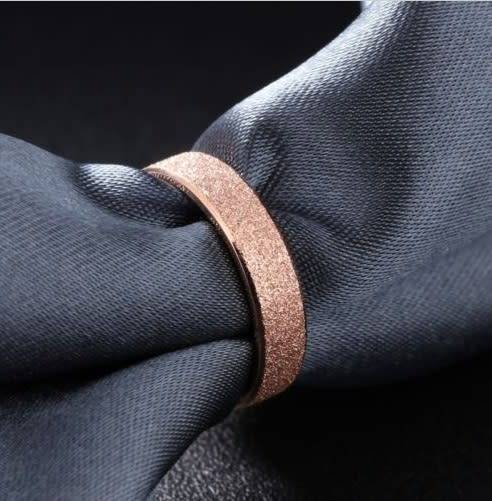 Stainless Steel Rose Gold Frosted Ring - Size 7