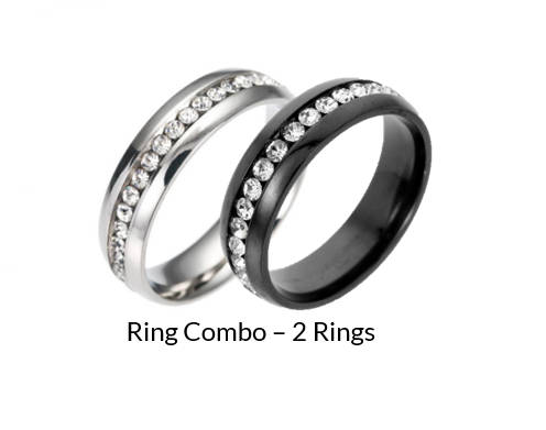 Ring Combo - 2 Rings - Silver + Black Color - Size 13