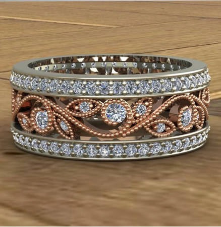 Stunning Rose Gold White Crystal Fashion Ring - Size 8 1/2