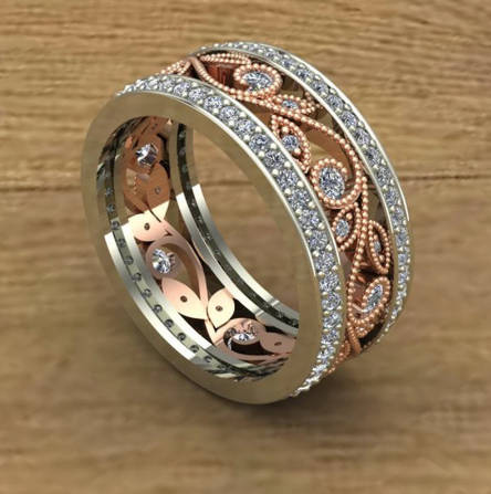 Stunning Rose Gold White Crystal Fashion Ring - Size 8 1/2