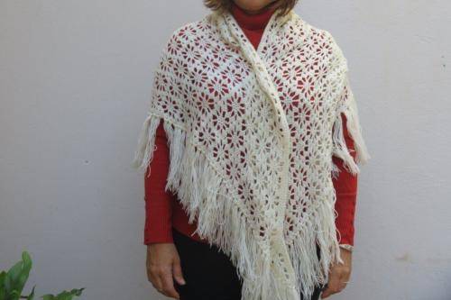 Cream crochet shawl