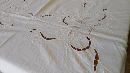 Large white embroidered tablecloth