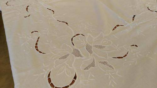 Large white embroidered tablecloth