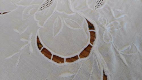Large white embroidered tablecloth