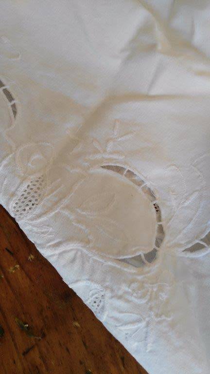 Large white embroidered tablecloth