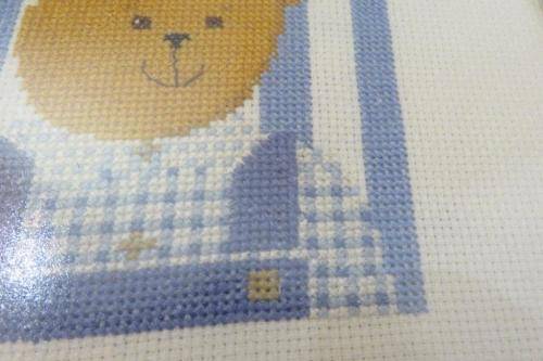 Two teddy bear cross stitch works