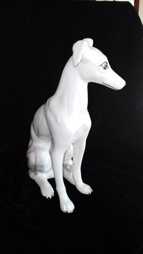 White Greyhound dog - Elweco - chipped ear - 24cm high