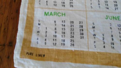 Tea towel - linen- Australia 1974 calendar  - good used condition