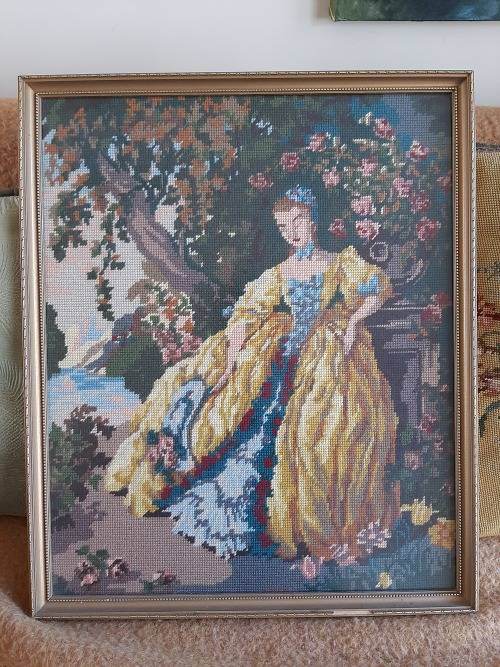 Large tapestry, framed behind glass 49 x 58cm outside frame