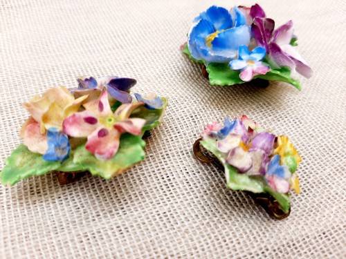 Bone china flower brooches x 3 - chipped