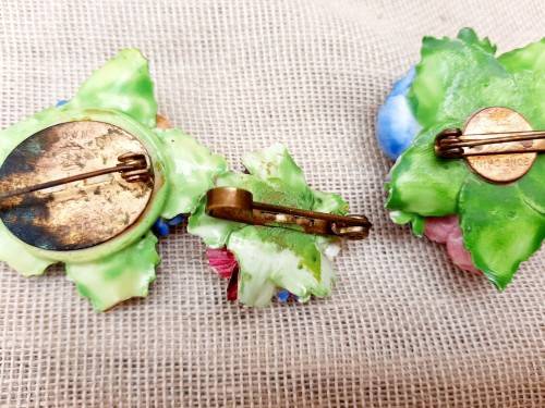Bone china flower brooches x 3 - chipped