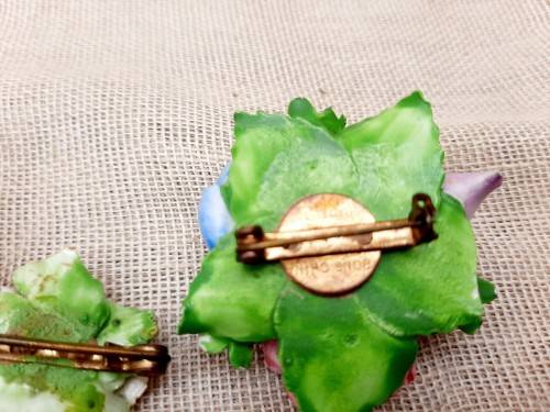 Bone china flower brooches x 3 - chipped