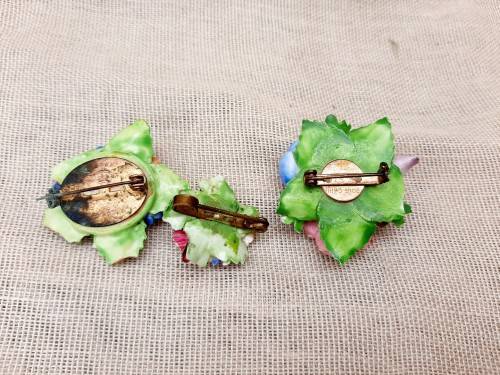 Bone china flower brooches x 3 - chipped