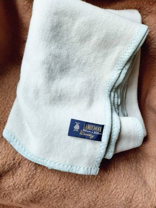 Waverley lambs wool blanket - thick, light, pale mint green - 150 x 200cm