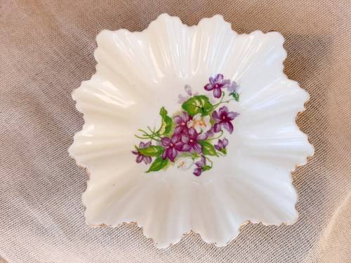 Sutherland English Bone china pin dish - Devon Violets - 14cm x 14cm