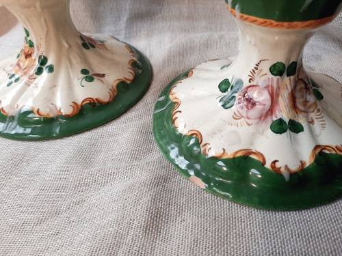 Italian Majolica candlestick holders - 10cm high and 14cm wide