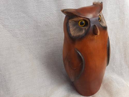 Feathers of Knysna - large wooden owl - chipped - 27cm
