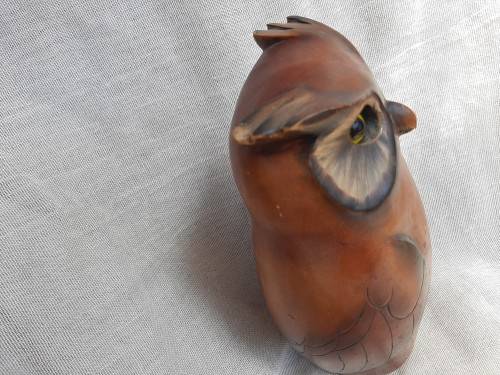 Feathers of Knysna - large wooden owl - chipped - 27cm