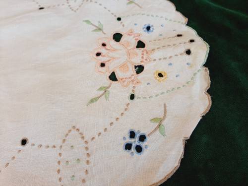 White embroidered tray cloth 45 x 32cm - linen