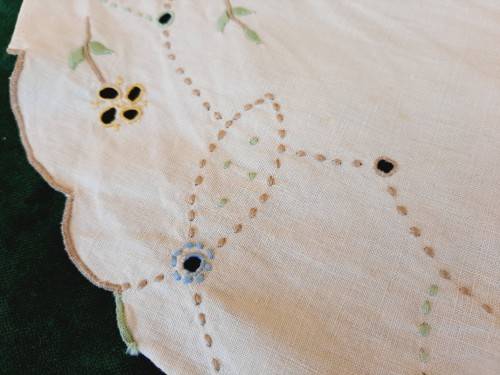 White embroidered tray cloth 45 x 32cm - linen