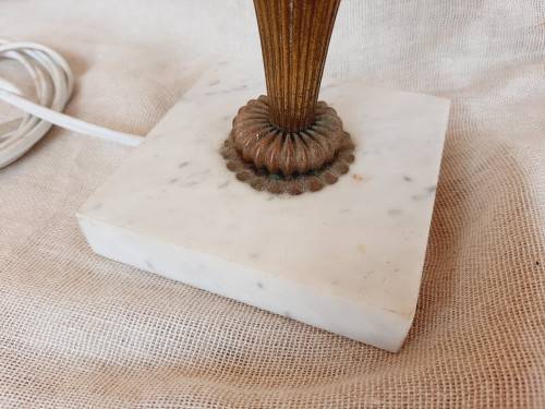 2 chrome and marble lamps with vintage shades - made in Italy