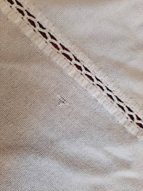 White embroidered tablecloth, damaged  (160 x 260cm)