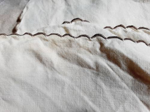 Set of 6 linen napkins - with brown embroidery - small marks  24 x 24cm