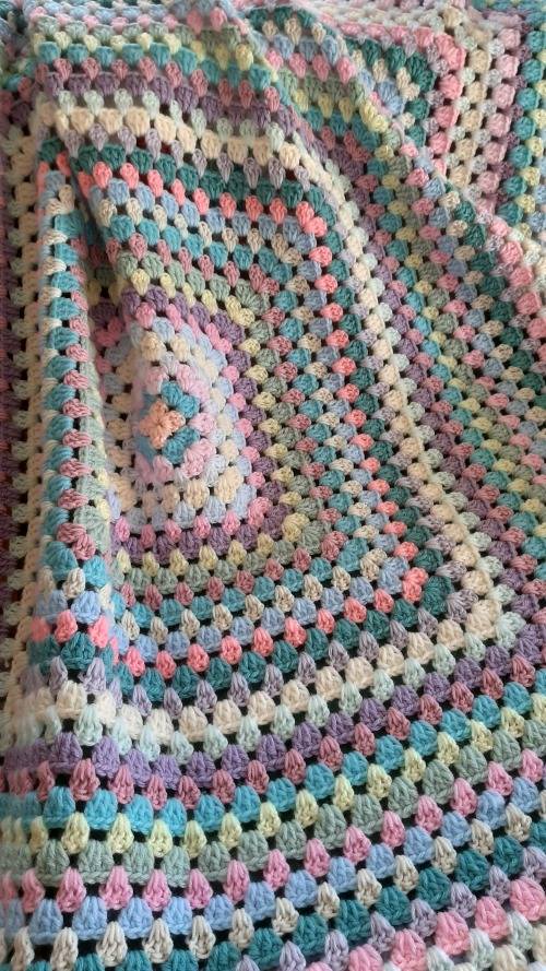 Crochet blanket, pastel colours, as new, 120 x 120cm