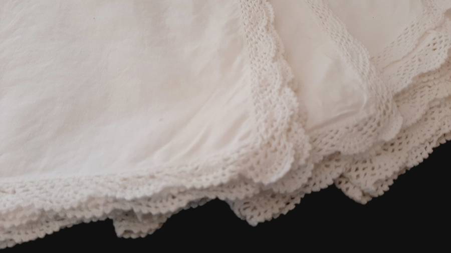 6 white cotton napkins with crocheted edge - cotton -  40 x 40 cm