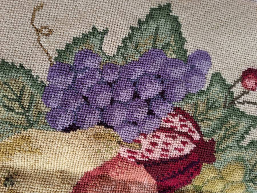 Completed tapestry of fruit 34 x 34 cm