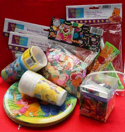 Winnie the Pooh Party Bundle - whistles, flags, plates cups etc